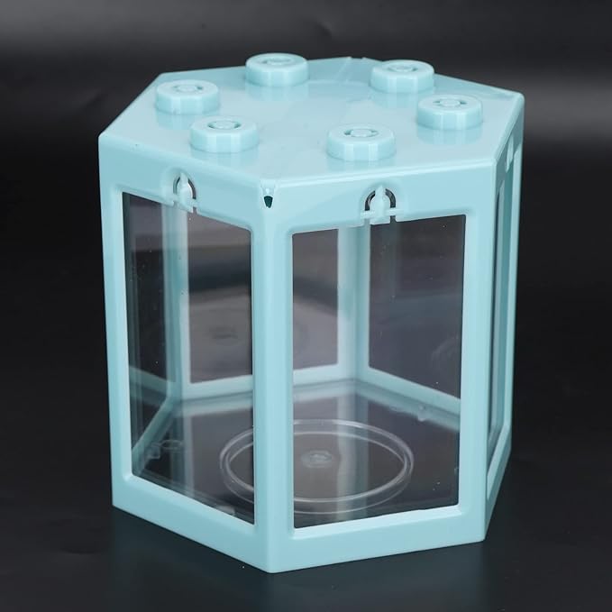 Small Betta Fish Tank, Hex Shape Portable Mini Aquarium Tank, Fish Tank Starter Kits Fish Bowl Aquarium Starter Kits for Turtle Reptile Shrimp Moss Crab Insects Habitat as Decoration(Blue)