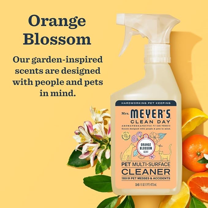 Mrs. MEYER'S CLEAN DAY Pet Multi-Surface Cleaner,Orange Blossom Scent,16oz,(Pack of 2)