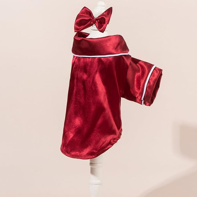 Cat Puppy Costume Elegant Satin Pajamas with Bow Headband 2PCs Set Pet Sleepwear Cute Pet Outfit Cosplay Partywear Photoshoots (red Set,Large)