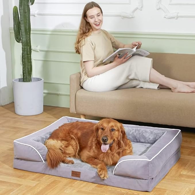 Comfort Expression Orthopedic Dog Bed for Large Dogs 36x27 Inch, Waterproof Supportive Egg Crate Foam Large Pet Bed with Removable Bolsters, Dog Couch with Washable Cover & Non-Slip Bottom, Purple