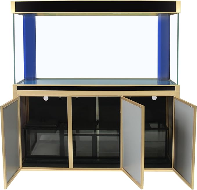 175 Gallon Glass Aquarium with Aluminum Cabinet - Including Sump for Filtration and Circulation, Plumbing, LED, Black with Gold Trim