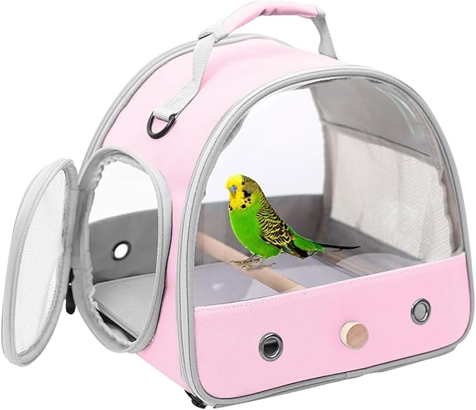 Bird Travel Carrier, Portable Small Bird Parrot Parakeet Carrier with Standing Perch, Side Access Window Collapsible