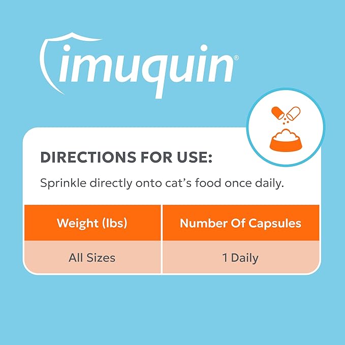 Nutramax Imuquin Health Supplement Powder for Cats, with Beta Glucans, with Astaxanthin, 30 Sprinkle Capsules