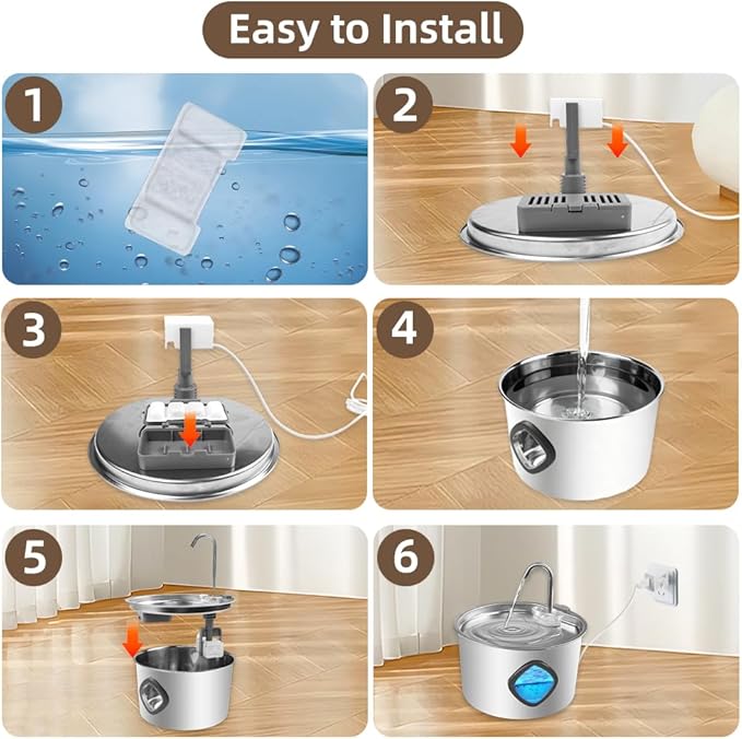Cat Water Fountain Stainless Steel,108oz/3.2L Cat Fountain for Drinking- Pet Water Fountain Inside，Super Quiet Automatic Dog Watering Dispenser Bowl，Pet Feeding & Watering Supplies Water Level Window