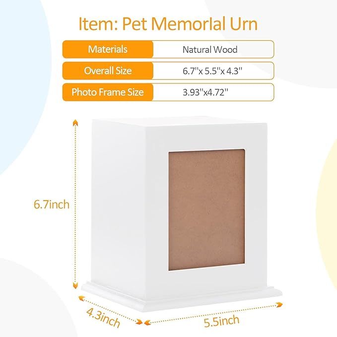 BRKURLEG Pet Urns for Dogs, Wood Pet Urn with Photo Frame, Dog Urn for Ashes, Pets Ashes Box Cremation for Cats Dogs, Suitable for Most Pets, Memorial Box for Dog