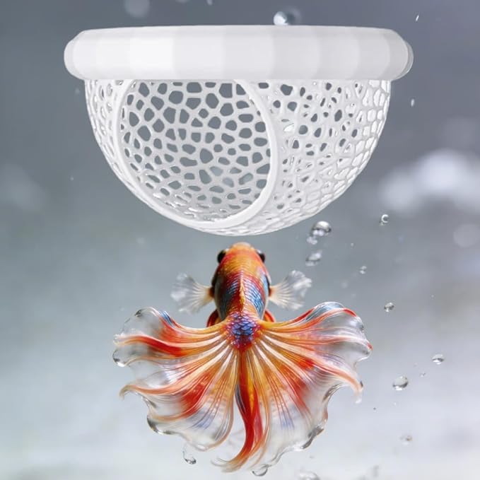 Laoha 2 PCS Floating Betta Hammock & Shrimp Shelter – 3D Printed Aquarium Decor with Feeding Ring, Safe Resting Spot for Betta Fish, Shrimp and Small Fish(2, White)