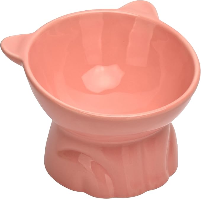 Elevated Cat Food Bowl,9 Oz Ceramic Raised and Tilted Water Bowl,Anti Vomiting and Protect Pets Spines Dishes for Fat Faced Cat, Indoor Cats,Kitten,Small Dog (White)