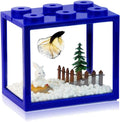 Small Betta Fish Tank, Stackable Mini Aquarium Tank Kit with Aquarium Gravel & Forest Micro Landscape, 0.6 Gallon Acrylic Cube Fish Bowl for Sea Monkeys Shrimp Snails (Blue)