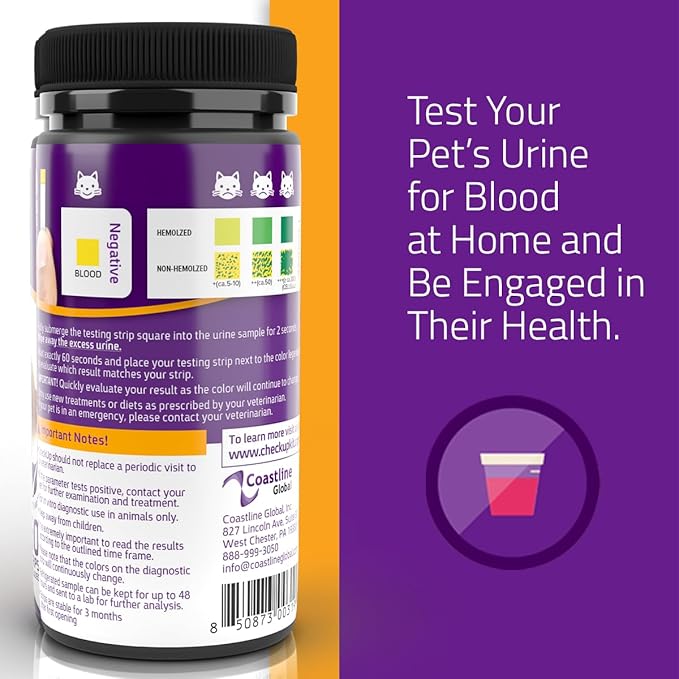 KIT4CAT CheckUp Testing Strips x 50 (Blood in The Urine Test Strips for Cats & Dogs)