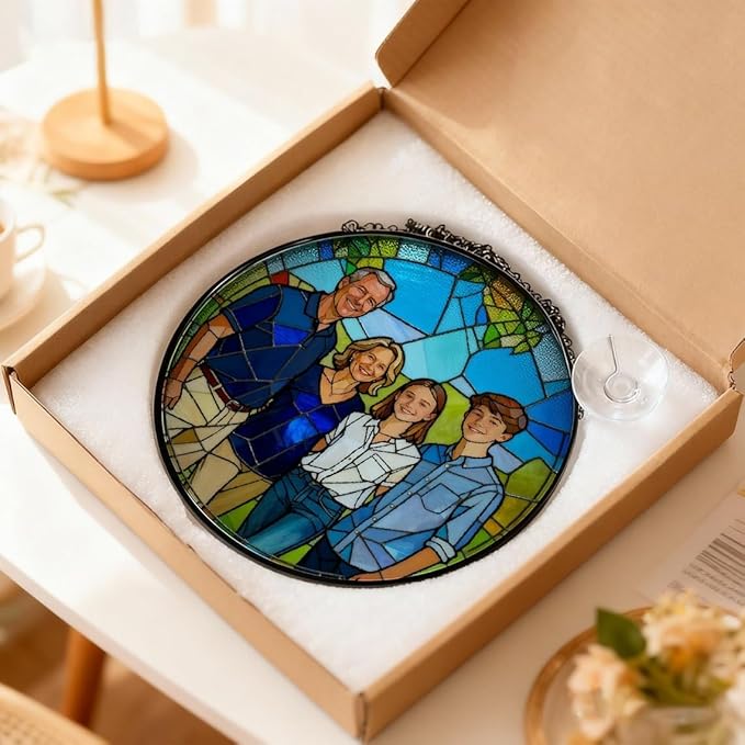 Personalized Couples Photo Stained Glass Catcher, Custom Photo Portrait Couple Family Stained Glass Window Hanging Catcher, Gifts for Newlyweds, Wedding, Couple, Valentine's Day Gift/24