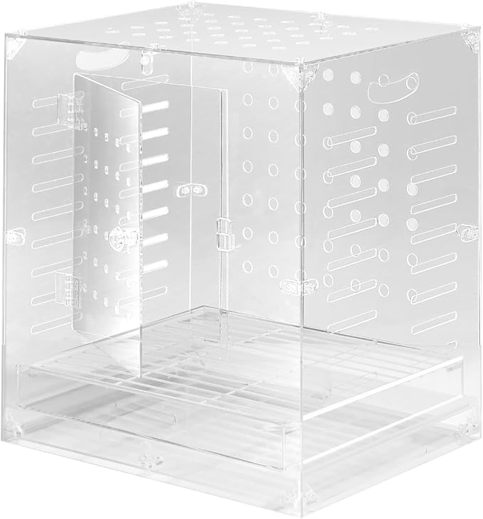 Clear Acrylic Bird Cage for Small Birds, Transparent Display Habitat for Canary, Parakeet - Easy to Clean & Assemble (9x12x13in)