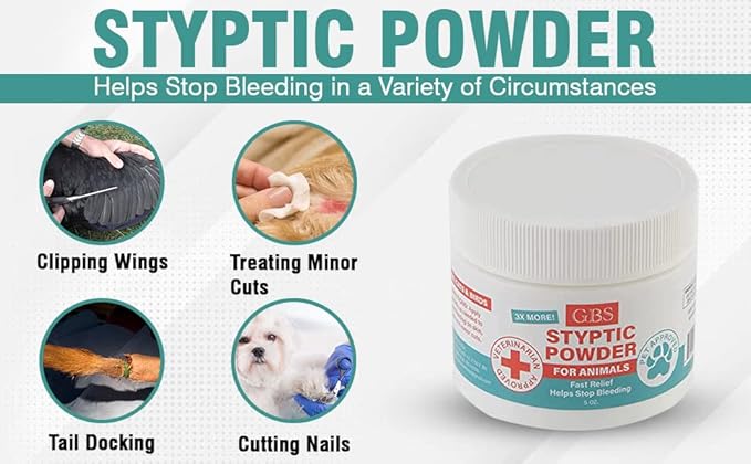 G.B.S 5 oz Quick Stop Styptic Powder for Animals Dogs with Sealed Top + Scoop, Cats & Birds Cutting Nails - Stop Bleeding Styptic Clotting Blood Powder & Dog & Cat Pets Nail Trimmers and Clippers