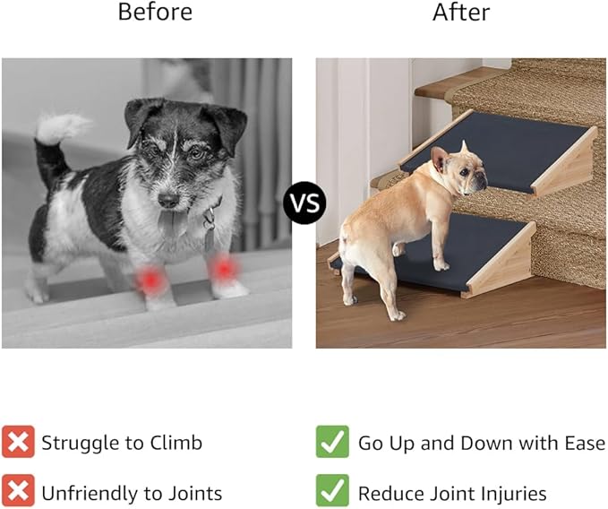 beeNbkks Dog Ramp for Stairs, Non-Slip Rubber Pet Ramps for Small Medium Dogs Cats, Gentle Slope Step and Stair Assist for Senior or Injured Pets, Indoor Outdoor Use, Portable Porch Access, Set of 2