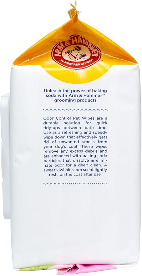 Arm & Hammer for Pets Odor Control Dog Wipes, Deodorizing Wipes with Baking Soda for Dogs Between Baths, Gentle Cleaning Pet Grooming Wipes for Everyday Freshness, Kiwi Blossom Scent, 100 Count