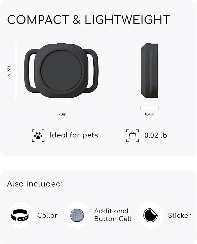 Dog Tracker, Smart Dog Collar with Real-time Pet Location, Cat Tracker Collar (iOS Only), No Monthly Fee & Long Battery Life, Works with Find My, Ideal for Dog/Cat