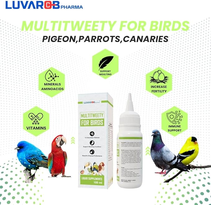 Multi-Drops for All Birds 5 Ounce, Multitweety 100ml High-Potency Vitamin Supplement, Support Moulting Condition,Beautiful Singing Performance, Improve Reproductions, Quality Eggs,No Leg Incurvations