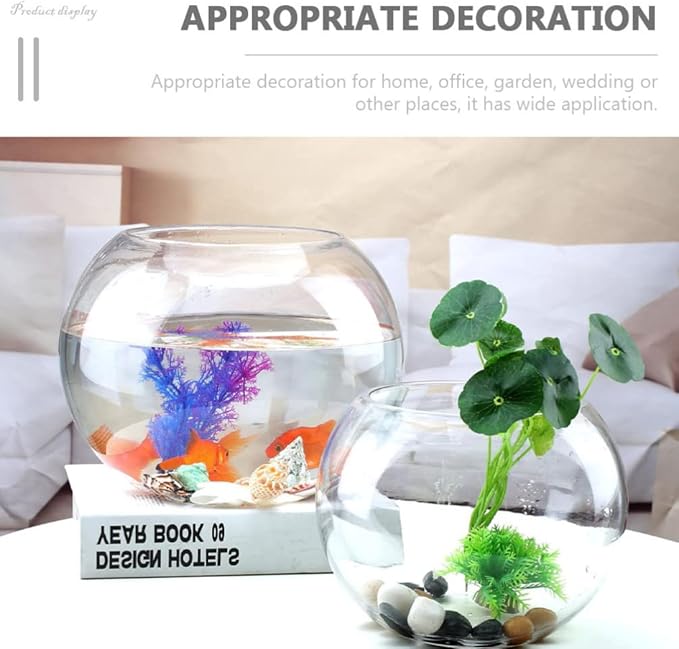 Round Glass Fish Bowl Clear Desktop Aquarium for Small Fish Hydroponics Decor for Home Office Garden