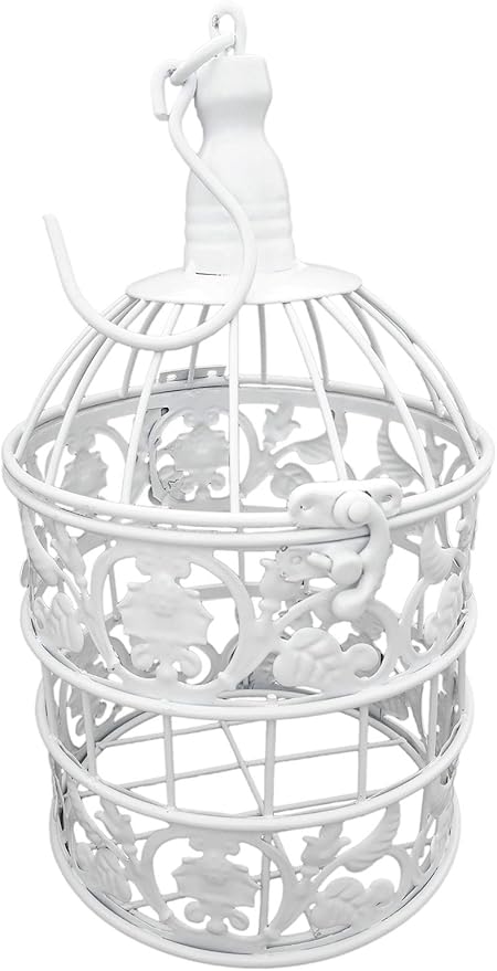 PET SHOW Round Birdcages Metal Wall Hanging Bird Cage for Small Birds Wedding Party Indoor Ourdoor Decoration 13.8INCH White Pack of 1
