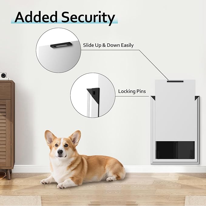 Dog Door for Wall, Energy Efficient French Doggy Door with Aluminum Frame, Telescoping Tunnel and Magnetic Flaps, Easy Install for Walls 4"- 7 7/8" Thick, Large