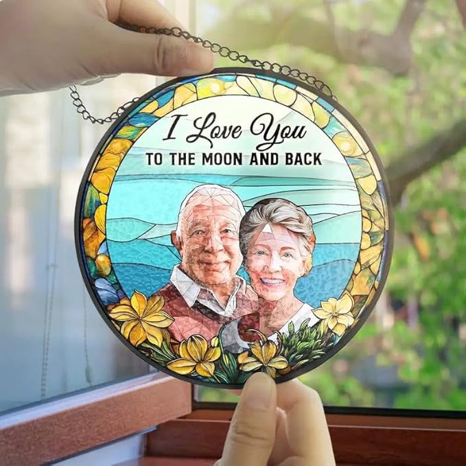 Personalized Couples Photo Stained Glass Catcher, Custom Photo Portrait Couple Family Stained Glass Window Hanging Catcher, Gifts for Newlyweds, Wedding, Couple, Valentine's Day Gift/22