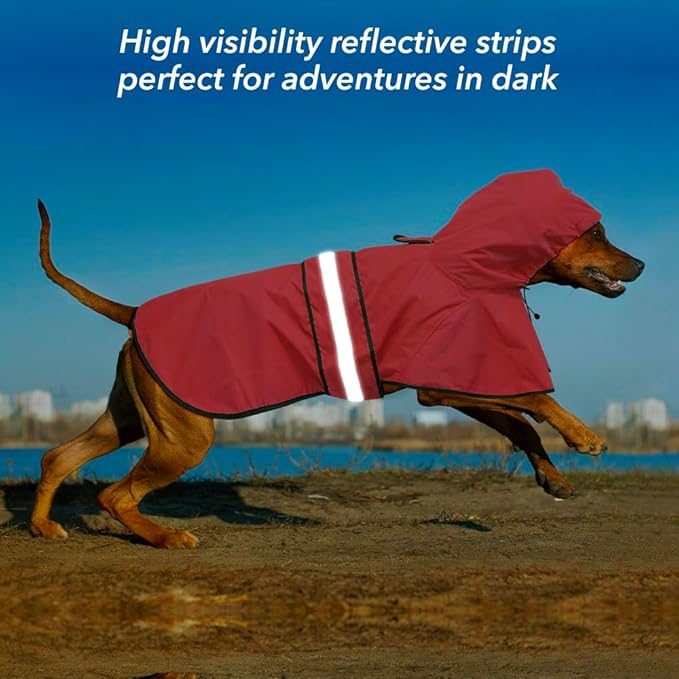 Waterproof Dog Raincoat - Reflective Adjustable Pet Rain Coats Jacket, Lightweight Dog Hooded Poncho Raincoats for Small Dogs (Red, Medium)