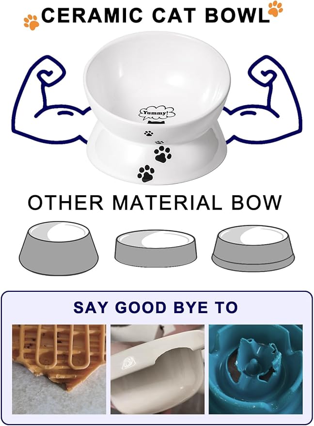 Y YHY Large Raised Cat Food Bowl, 7 Inch Tilted Elevated Bowl, Ceramic Pet Food Bowl for Adult Cats and Medium Dogs, Anti Vomiting, Protects Pet's Spine, Dishwasher Safe