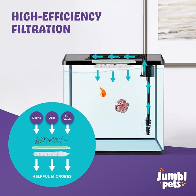 JumblPets Starter Fish Aquarium Kit, 4 Gallon, Complete Beginner Glass Fish Tanks Set with LED Lighting, Internal Filtration System, Filter Media Set, Hood & Lid, Ideal for Freshwater and Marine Fish