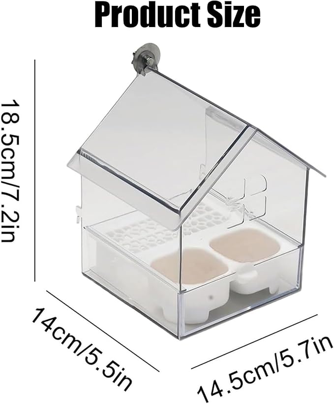 Pull-Out External Parrot Feeder, No Mess Hanging Bird Feeder for Cage, Multi-Function Transparent Bird Seed Platform Parrot Bath Tub Pet Feeding & Watering Supplies Easy to Clean (White)
