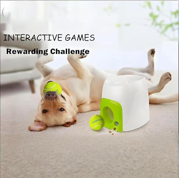 Automatic Tennis Ball Thrower, Dog Feeder and Launcher Toy Ball，Multipurpose Dog Launcher and Treat Dispenser, Automatic Tennis Toy with Rewards for Small and Medium Size Dogs