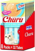 INABA Churu Lickable Purée Natural Cat Treats - Tuna with Scallop Recipe (4 Servings per Package, 8 Packages) (32 Tubes)