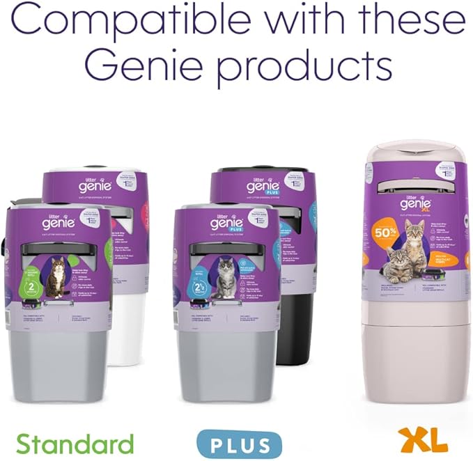 Litter Genie Refill Bags 14 FT (1-Pack) Multi-Layers Of Odor-Barrier Technology 1 Square Refill Cartridge Lasts Up To 2 Months Per Cat