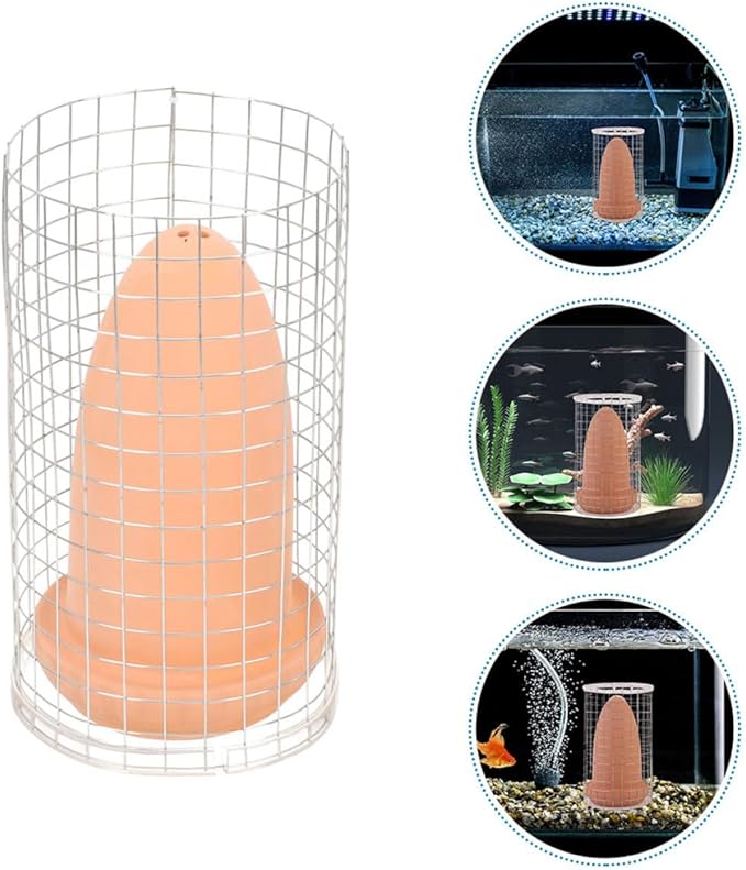 DOITOOL Ceramic Spawning Cones and Aquarium Breeding Box with Protective Net Medium Size Fish Breeding Container for Angelfish Discus Shrimp Suitable for Fish Tank Isolation