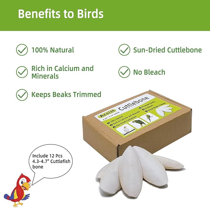 4.3"-4.7" Cuttlebone for Birds,Natural Cuttlefish Bone for Parakeets, Cuddle Bones for Sharp Beak, Premium Bird Calcium Stone for Parrots Budgie Cockatiel,12 Pcs