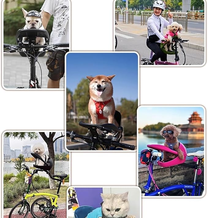 Dog Bike Seat – Front Bicycle Pet Seat with Adjustable Bracket, Backrest Angle & 3-Point Safety Harness, Footrest Extension, Fits 30–34 Mm Seat Tubes – Small Dog Bike Carrier(Black)