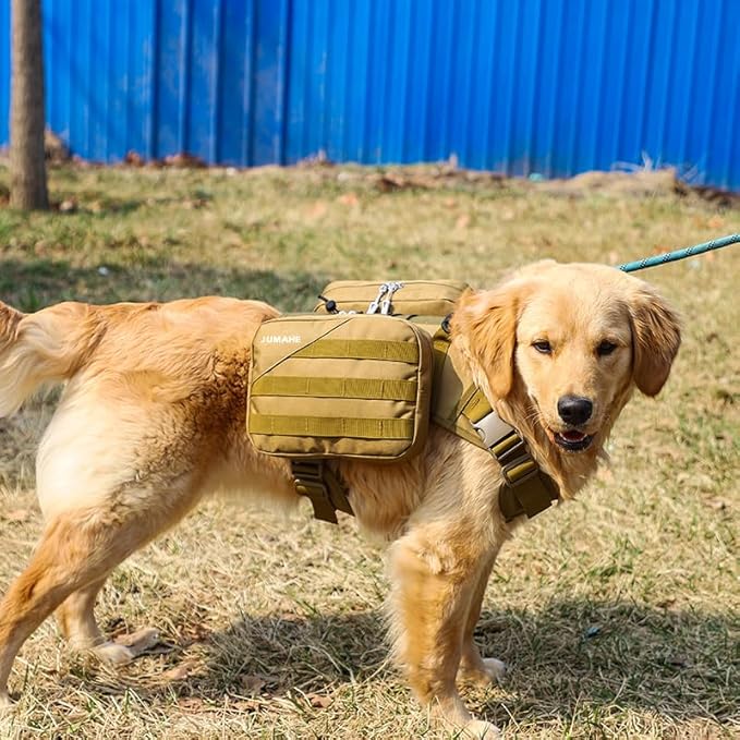 x Jumahe Dog Hiking Backpack for Large/Giant Dogs – 2 Spacious Side Bags, Breathable Waterproof Fabric, Fits Chest 30"-40" (85-120 lbs), 5 Adjustable Buckles, Outdoor Travel Vest, Khaki