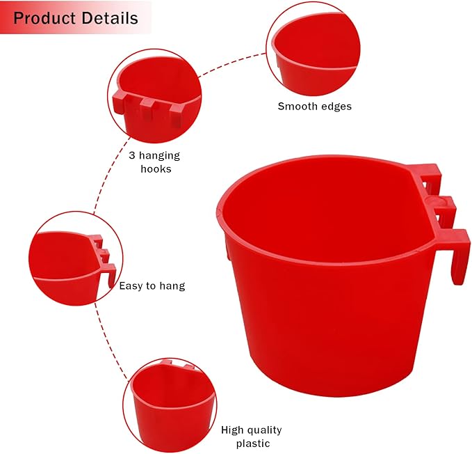 30 Pcs Chicken Coop Feeder Water Cup,8 oz Cage Cups Chicken Feeder Waterer, Cage Cups Birds Hanging Feeders, Chicken Feeder Water Bowl for Parakeet Poultry Pigeon Bunny Wire Cage (Red)