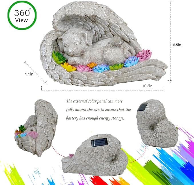 Dog Memorial Stone,Dog Memorial Pet Memorial Stone with Solar Angel Statue - Ideal for Garden or Tombstone Commemoration