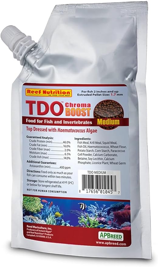 TDO Chroma Boost 16 Oz Medium 1.7mm Pellet for 2" and up Fish Reef Nutrition Aquarium Fish Food