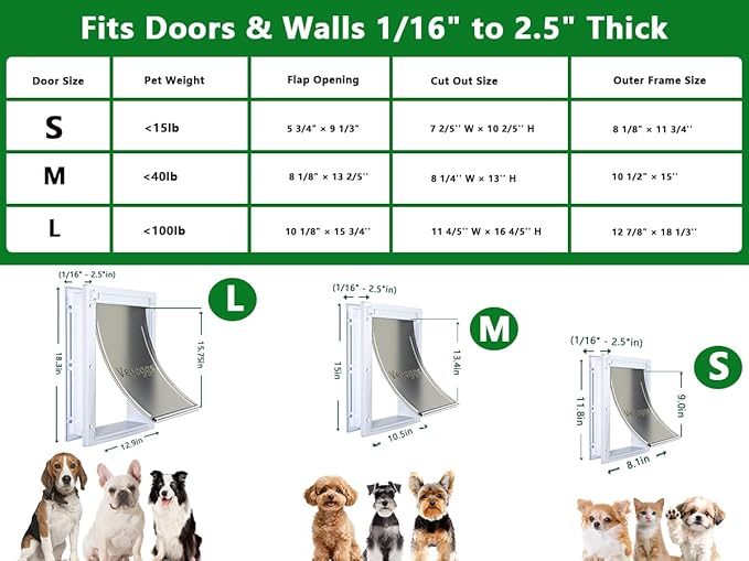 Dog Door Doggy Door Easy Install - Wood & PVC Doors & Walls，Dgooie Free Movement & Flexible Control - 2 Magnetic Flaps & Sliding Lock,Telescoping Frame,10 1/8" x 15 3/4" for Large Dogs Up to 100 lb