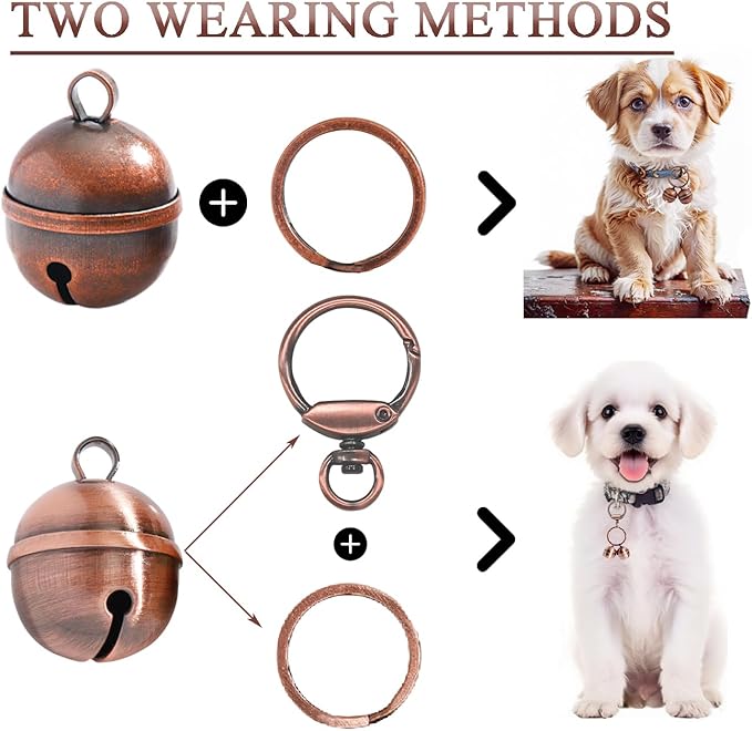 Copper Dog Bells for Collars with Quick-Release Clasp - Audible Safety Trackers for Medium to Large Dogs, Outdoor Collar Accessories(Glossy Copper+Copper, 2-Pack)