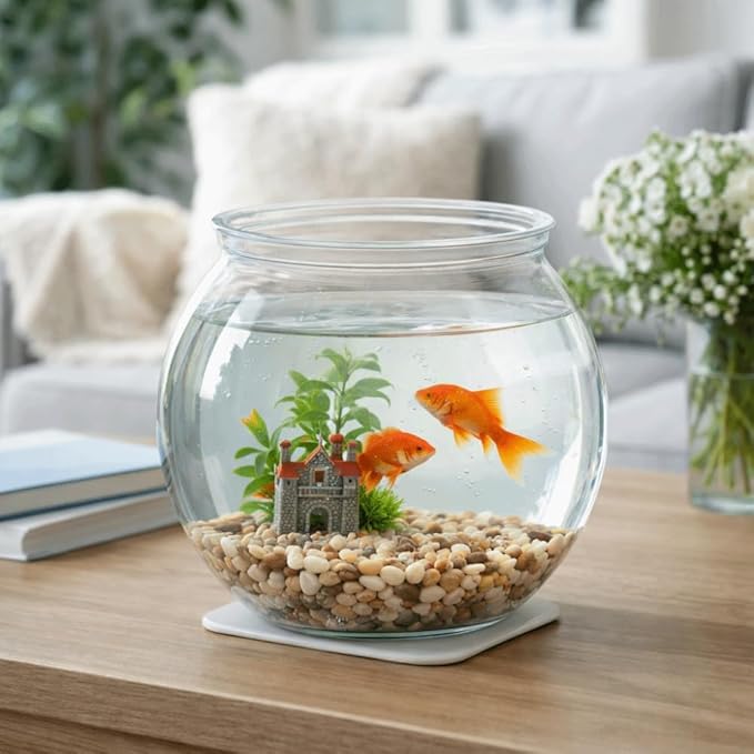 4.9x3.9 Inch Mini Plastic Transparent Fish Bowl Shatterproof Aquarium for Small Fish Desk Decor Tank with High Light Transmittance(M)
