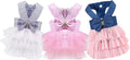 Dog Dresses, Fashion Pet Dog Clothes, Striped Mesh Puppy Dogs Princess Dresses (Pink/Blue/Denim(3pack), Medium)