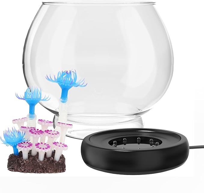 hygger 0.5 Gallon/1 Gallon Glass Fish Bowl with LED Light and Decor, Small Round Betta Fish Tank Goldfish Bowl, Round Clear Unbreakable Aquarium/Vase/Hydroponic Plant Terrarium, Nice Centerpieces