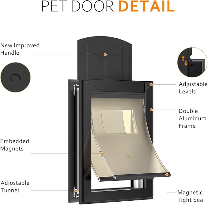 [Classicmacher] Heavy Duty Dog Door with Double Sliding Lock Panel, Aluminum Large Doggie Door for Exterior Door, Magnetic Double Flaps Do g Door Medium Dog (Medium,Black)
