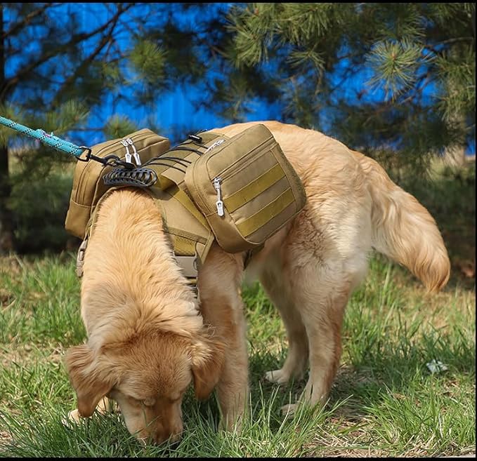 x Jumahe Dog Hiking Backpack for Large/Giant Dogs – 2 Spacious Side Bags, Breathable Waterproof Fabric, Fits Chest 30"-40" (85-120 lbs), 5 Adjustable Buckles, Outdoor Travel Vest, Khaki