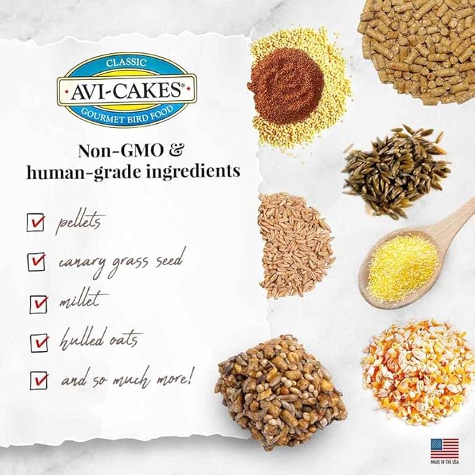 LAFEBER'S Classic Avi-Cakes Pet Bird Food, Made with Non-GMO and Human-Grade Ingredients, for Cockatiels Conures Parakeets (Budgies) Lovebirds (8 oz Pack of 2)