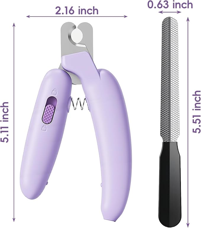 Dog Nail Clippers,Dog Nail Trimmers for Small Medium Dogs and Cats - Professional Grooming Tool with Safety Lock, Sharp Stainless Steel Blade Prevents Splitting, Includes Nail File (Purple-mini)
