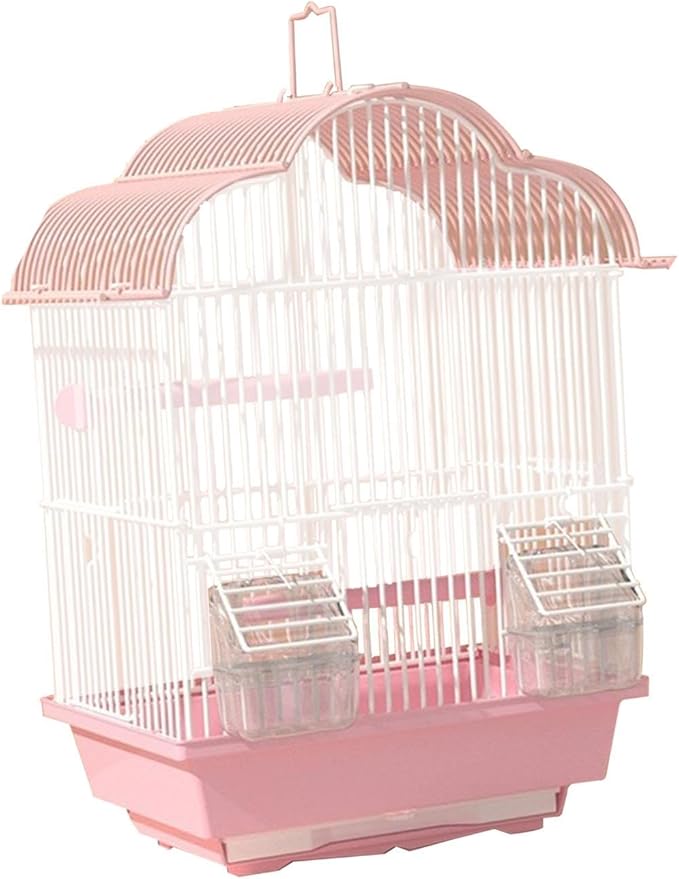 Generic Parrot Birdcage Stand Cage House Hanging with Food Cup Hanging Cage Birds Nest for Cockatoos Lovebirds Macaw Budgies Finches, M, Pink