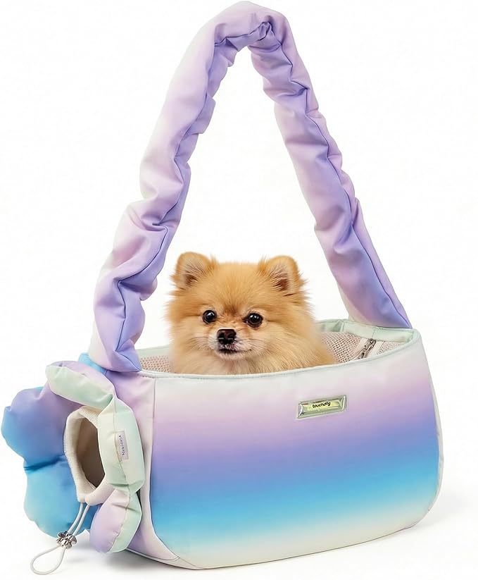 TOUCHDOG Pet Carrier Purse for Small Dogs & Cats,Lightweight Travel Puffy Handbag, Breathable Tote with Padded Interior&Safety Leash Clips,Ideal Carrier Backpack for Travel/Shopping (Blue)