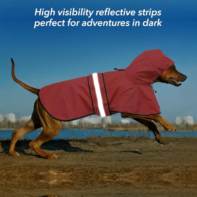 Reflective Dog Raincoat - Adjustable Waterproof Pet Rain Jacket, Lightweight Dog Hooded Rain Slicker Poncho for Small to X- Large Dogs and Puppies (Red, Small)
